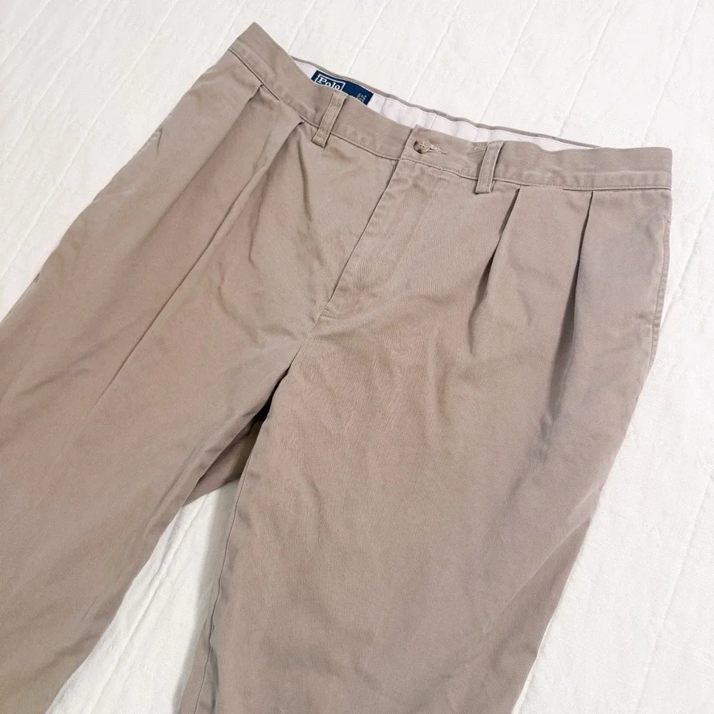 Polo Ralph Lauren Ethan Pant Mens 35x32 Khaki Tan‎ Double Pleated Chino